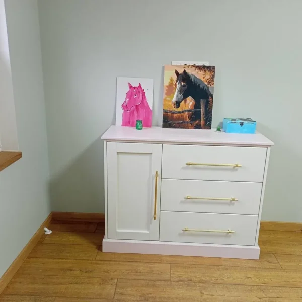 Комод из массива сосны, Белый с розовым ВРК753